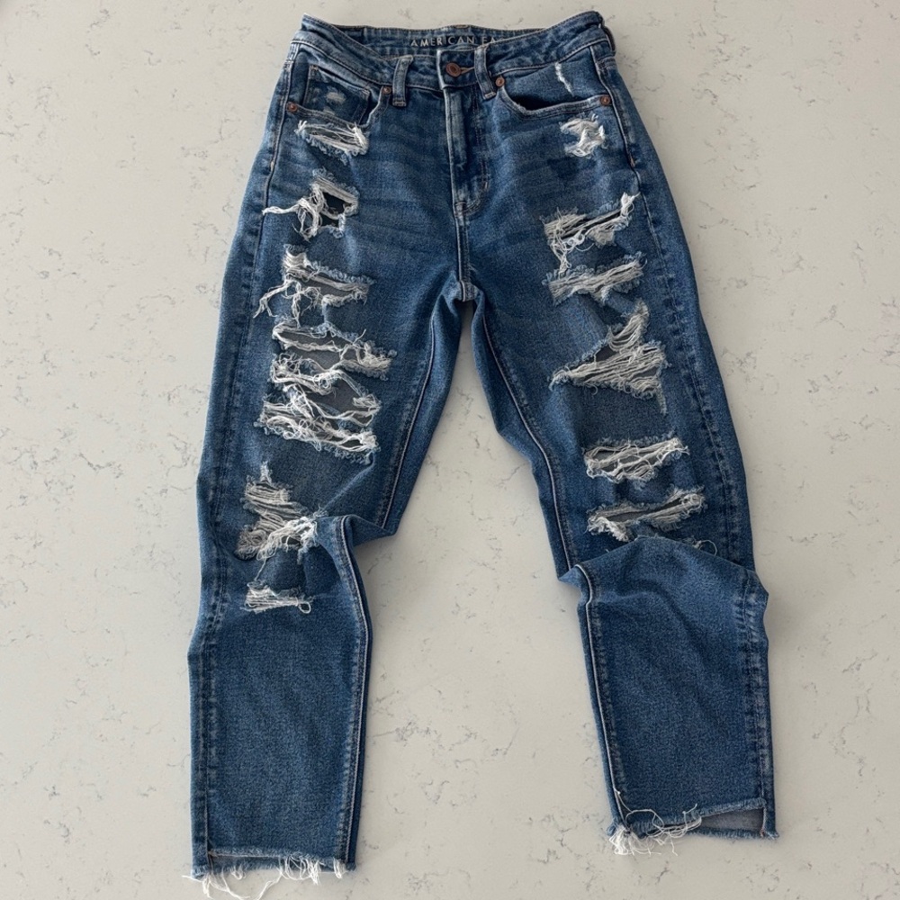 American Eagle Outfitters Distressed Dark Blue Boyfriend Jeans